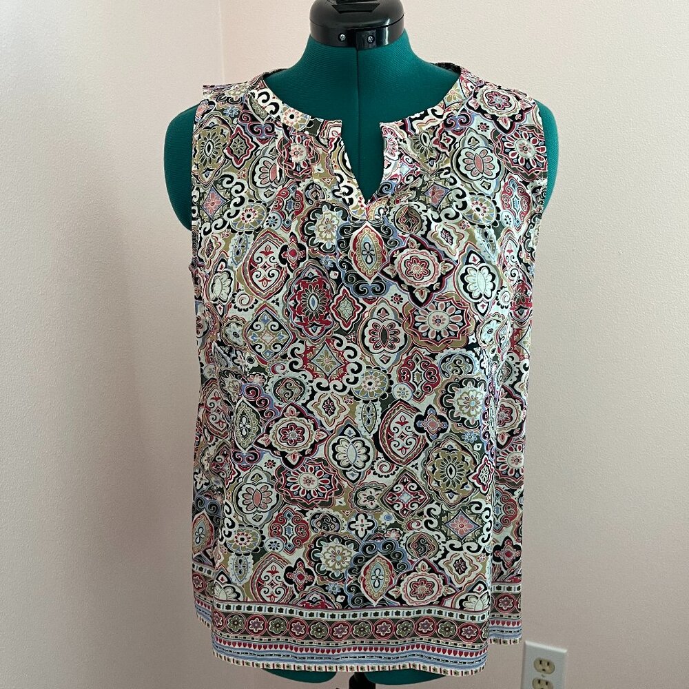 NWOT Talbots Print Cotton Sleeveless Blouse